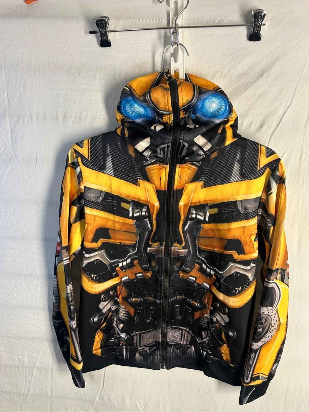 Kids Yellow & Black Robot-Print Zip Hoodie
